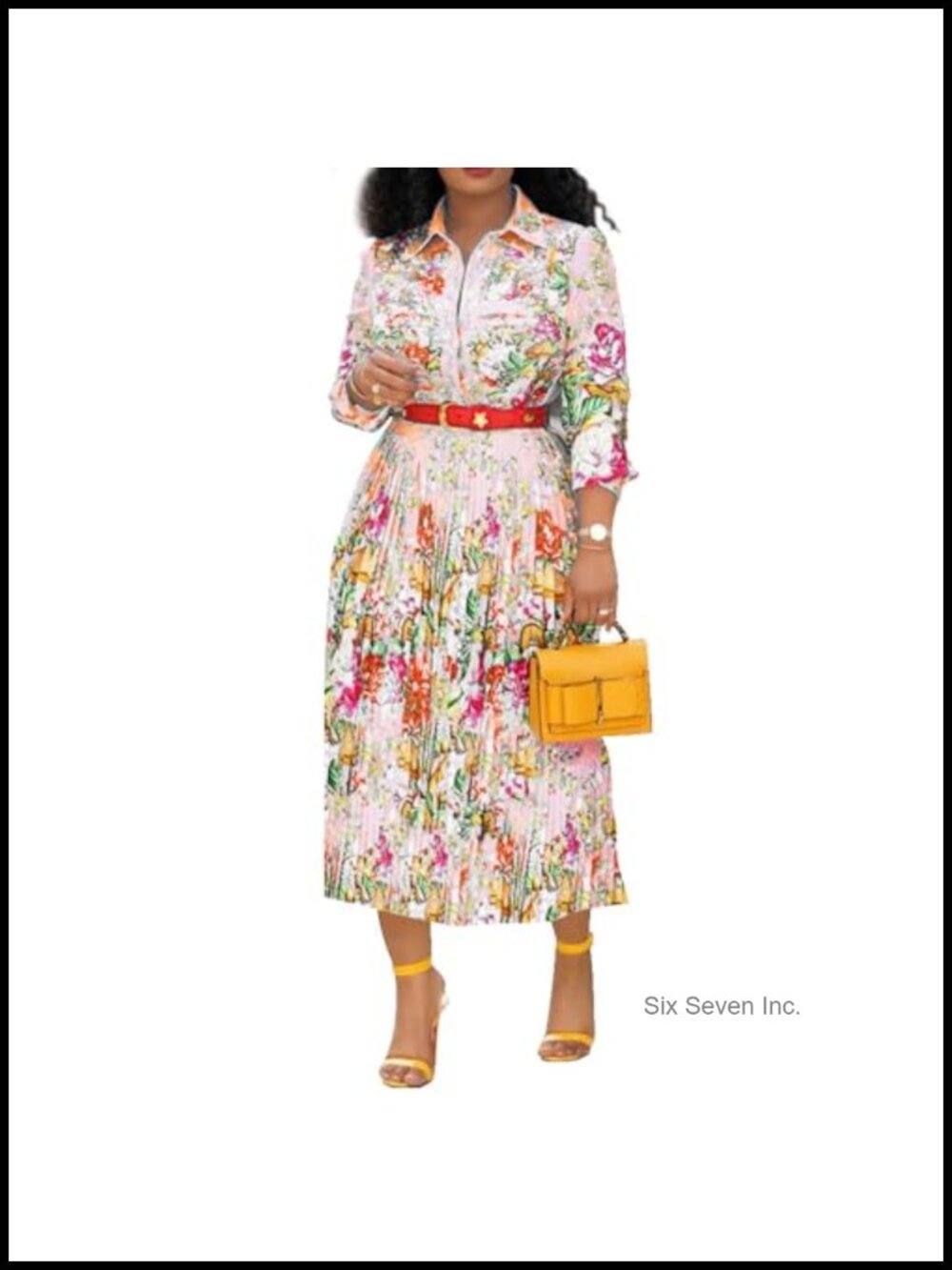 Women's Floral Sheath Dress 3/4 Sleeve Knee Length Pleated Party Work